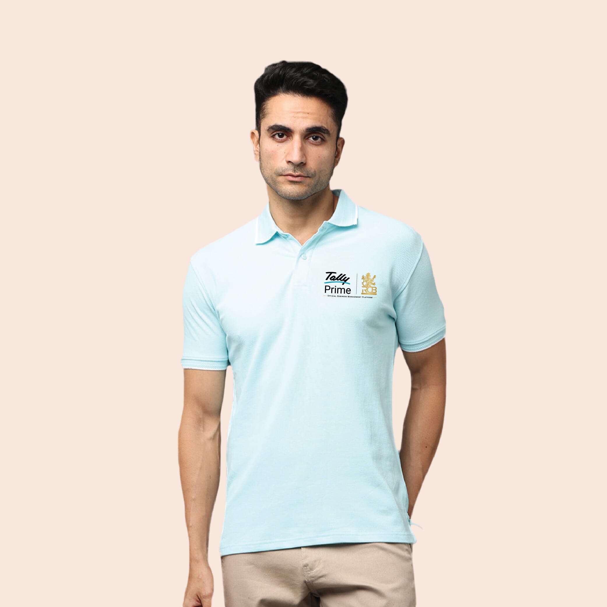 Greys&Blues Pima Collar T-Shirt-Ice Blue with White